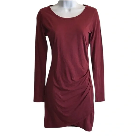 BOBI LA Women’s S supreme garnet red 100% cotton ls jersey mini dress in EUC - Picture 2 of 16